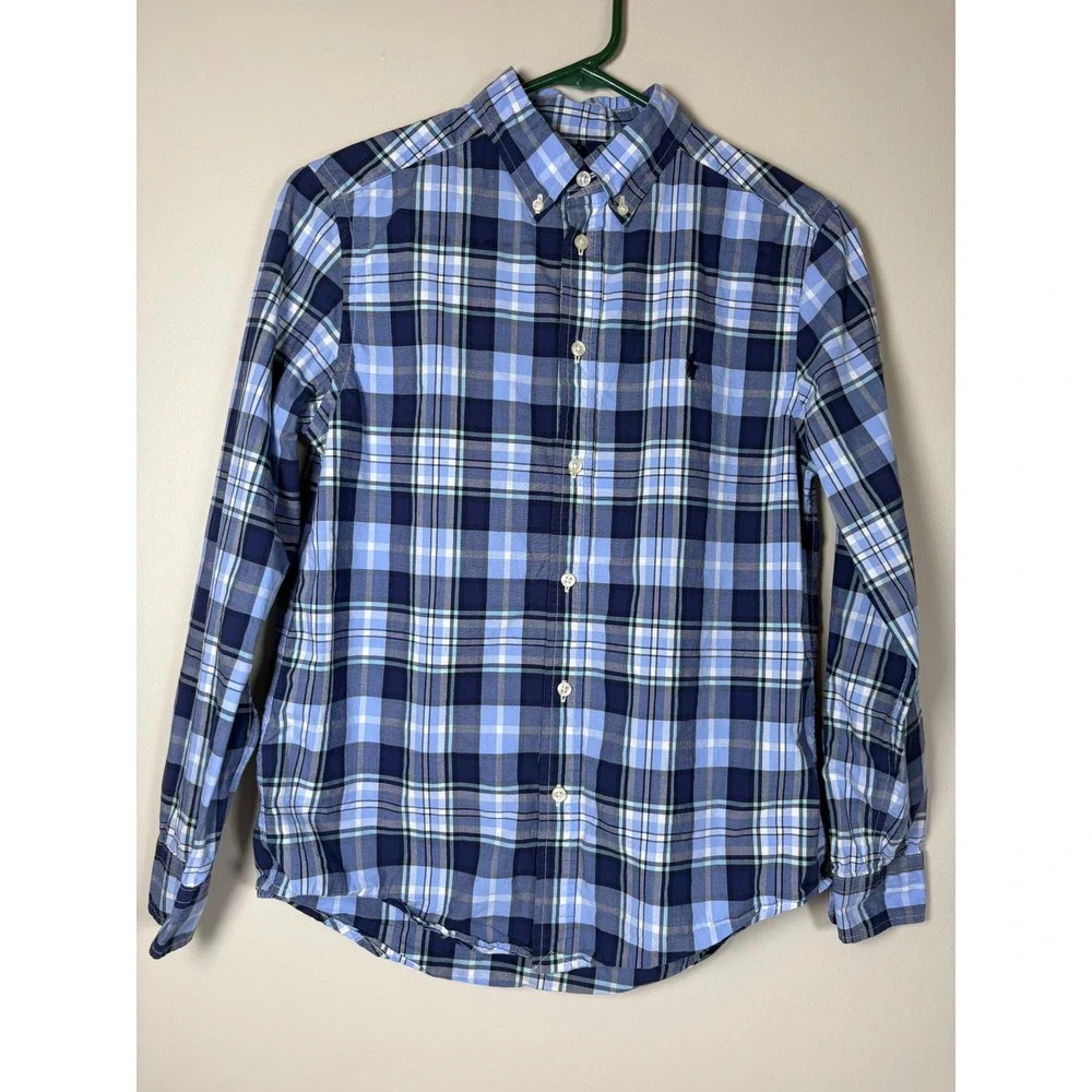 Ralph Lauren Kids Boys Red Blue Plaid Cotton Button Down Shirt Large 14-16 Pony